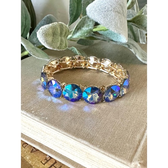 Blue rhinestone jewel stretch bracelet - Picture 2 of 4